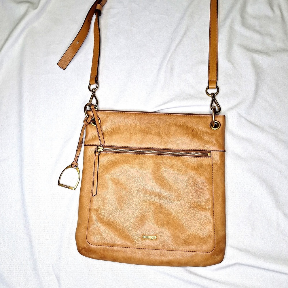 Margot New York Leather Messenger Hobo Handbag Purse Cognac Shoulder Bag Brown